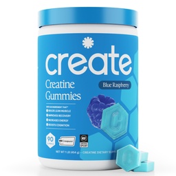 Stworzenie jednowodnych gumek dla mężczyzn i kobiet, Boost Focus, Siła, i Endurance, Formuła przeciw stopieniu, Wegan, Gluten- Free, Non-GMO, 1,5 g kreatyny na gumę (Blue Malina, 90 ct)