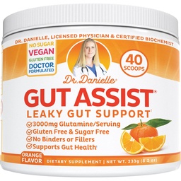 Leaky Gut Support Powder Building 124; L- Glutamine Gut Lining Formuła 124; Gut Assist Dr. Danielle, Flavor pomarańczowy