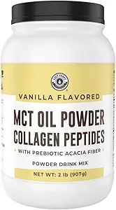32oz Vanilla Keto MCT Powder + Collagen + Prebiotic Acacia Fibre. MCT Creamer. MCT Oil Powder from Coconuts. Proszek MCT Collagen, Karma trawiasta, Idealny dla Keto, 0 Karb netto, Stewia, Erytrytol