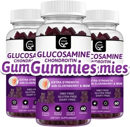 Glukozamina Gummie Chondroitin z MSM & Elderberry - Dodatkowa siła Mobilność & Elastyczność Wsparcie, Antyutleniacze Suplement immunologiczny dla dorosłych, Mężczyźni i Kobiety - 60 Gummie Chondroitin (3 Pack)