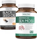 Olejek z nasion czarnego i mech z Morza Irlandzkiego (3- Month Supply) - Power Duo Bundle of Black Seed Oil (180 Capsules) Cold- Pressed Nigella Sativa & Irish Sea Moss (180 Capsules) z Bioperine i Bladderwrack