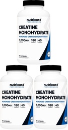 Nutricost Creatine Monohydrate 3,000mg, 180 Capsules (750mg Per Capsule) - Gluten Free, Non-GMO (Pack of 3)