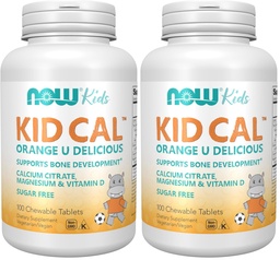 Teraz suplementy, Kid Cal z wapniem Cytrate, Magnezu i witaminy D, Tart Orange, 100 Chewables, Opakowanie może Wary (Opakowanie 2)