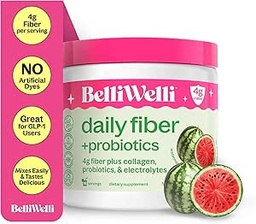 Belli Welli Fiber Supplement for Women & Men - Premium Daily Fiber Powder from Organic Acacia with Added Collagen, Electrolytes & Probiotics - No Bloat, Zaparcia i Gut Health Support (Arbuz)
