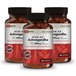 DailyNutra KSM-66 Ashwagandha 600mg Organic Root Extract - High Potency Supplement with 5% Withanolides | Supports Relaxation, Focus, & Energy (270 Capsules)