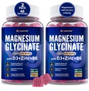 Magnezu Glicynian 500mg / 250mg dla dorosłych Nastolatków - Plus D3, B6 & Cynk - Magnezu Glicynian Gumiaki, Wysoka Absorpcja - Wsparcie dla Relaks, Mózg, Kości i Odporność Zdrowie - Bez cukru - 120Cts