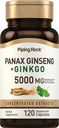 Piping Rock Panax Ginseng & Ginkgo Biloba Supplement 124; 5000 mg Supplement 124; 120 Kapsułek Supplement 124; z Black Pepper Extract Supplement 124; Wegetarianin, Non-GMO i Gluten Free Supplement
