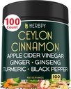 6in1 Premium Ceylon Cynamon Suplement Plus Jabłko Cydr Ocet, Turmeric, Ginger, Ginseng - Zarządzanie wagą, Trawienie - 100 Kapsułki wegańskie