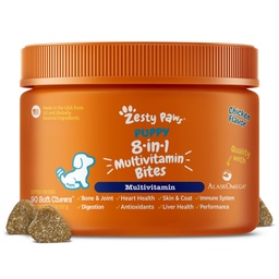 Zesty Paws Dog Multivitamin, Witaminy do żucia psów i suplementy do Hip & Joints, Skóra & Coat, Omega 3 Olej rybny dla psów - Puppy Multivitamin - Chicken Puppy Bites- 90ct