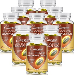 Ubichinol CoQ10 600 MG Softgels z Omega-3 & Shilajit & PQQ, Advanced Dual- Dostawa koenzyme- Q10, Active CoQ10 Ubichinol Suplement do płodności, Przeciwutleniacz, Serce, Mózg i Energia, 600 Służenie