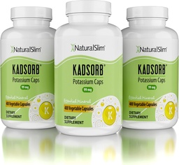 NaturalSlim Natural Potasu Citrate Gluconate 99 mg - Kadsorb Wspiera równowagę elektrolitową & Normalny pH - Absorbowalne suplementy potasu z minerałów eterycznych - Nie GMO 400 Kapsułki 3 Pack