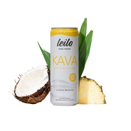 LEILO Yellow 124; Kava powered Pina Colada Mocktail Drink Yellow 124; 12- Pack - Sugar- Free & Non-ALC Functional Relaxation Support