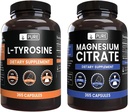 PURE Oryginalne składniki L- Tyrozyna i Cytrynian magnezu Bundle, 365 Kapsułki Każdy, zawsze czysty, Laboratorium zweryfikowane