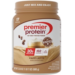 Premier Protein Powder, Café Latte, 30g Protein, 1 g Cukier, 100% Białko serwatki, Keto Friendly, Gluten Free, No Soy, 95mg Kofeina dla Energii, 23.9 oz (17 Sług)
