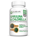 Allied Life Spirulina i Chlorella Agregat 124; Organic Chlorophyll Vegan Protein Proszek Zielony Superfood 124; 120 Kapsułki