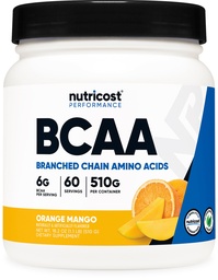 Nutricost BCAA Proszek (Pomarańczowy Mango, 60 Służenie) - 2: 1: 1 Optymalny stosunek, Gluten Free, Non-GMO, Wegetarianin