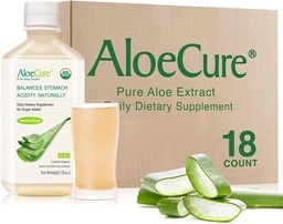 AloeCure USDA Organic Aloe Vera Sok wyprodukowany w ciągu 12 godzin zbiorów - Czysty sok Aloe Natural Digestive Suplement do wsparcia trawienia, System immunologiczny i zbalansowany kwasy żołądkowe, 18 x 500 ml butelek