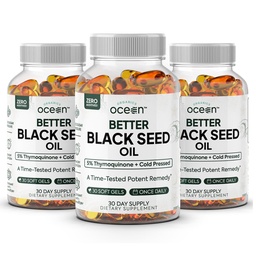 Organics Ocean Better Black Seed Oil Cold Pressed - Pure Nigella Sativa Oil for Immune Support - 5% Thymoquinone - Support Memory, Vitality, and Cellular Health - 3 Pack Bulk Supply