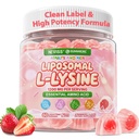 Liposomal L-Lysine Gummies 1200mg | High Absorption Immune & Skin Support | Vegan Amino Acid Supplement for Adults & Kids | Lips & Oral, Bone & Collagen Health | Non-GMO, Sugar-Free, 60 Gummies