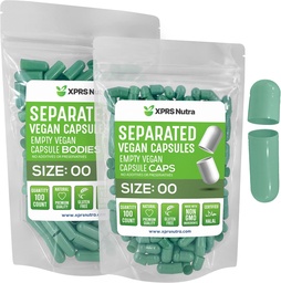 XPRS Nutra Vegan Rozmiar 00 Kapsułki rozdzielone - 100 Licz Premium Kapsułki puste Rozdzielone w Torbach - 00 Pigułki Puste do napełniania suplementu DIY (Sage Green)