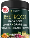 6in1 Suplement buraczany z Maca Root, nasiona winorośli, imbir, kurkuma i czarny pieprz dla zdrowia serca i wsparcia immunologicznego - 100 Kapsułek wegetariańskich