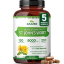 Zazzee Extra Siła St. John 's dziurawiec 20: 1 Ekstrakt, 8000 mg Siła, 0,3% Hypericin, 150 Kapsułki wegańskie, 5 Miesiąc dostaw, Skoncentrowany, Standaryzowany 20X Ekstrakt, 100% Wegetarian, Non-GMO, All- Natural