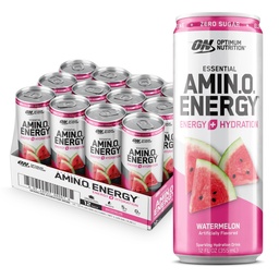 Optimum Nutrition Amino Energy Sflaging Hydration Drink, Electrolytes, Kofeina, Amino Acids, BCAA, Sugar Free, Arbuz, 12 Fl Oz, 12 Pack (Packaging May Vary)