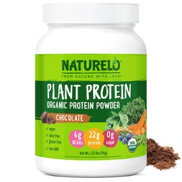 Proszek z białka roślinnego NATURELO, czekolada, białko 22g - Non-GMO, Wegan, No gluten, Dairy lub Soy - Brak sztucznych aromatów, syntetyczne barwniki, środki konserwujące lub dodatki - 20 Słupki