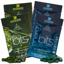 ENERGYbits / AgriVERYbits - Organic Spirulina & Chlorella Tablets - Single Serving Sample Packs - Algae Superfood - Wysokie białko, Chlorophyll - Self Care - Vegan, Keto, Gluten Free - 4 torby, 30 / Bag
