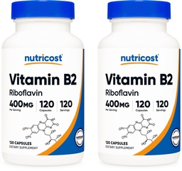 Nutricost Witamina B2 (Riboflavin) 400mg, 120 Kapsułek (2 butelki)