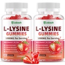 L-Lysine Gummies 1000 mg for Kids and Adults, L-Lysine Supplements with Vitamin C, B2 for Lips & Oral Health, Immune Support & Collagen & Calcium- Vegan, Strawberry Flavor, 120 Count
