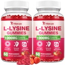2 Pack L-Lysine 1000mg Gummies, Chewable Lysine Supplement for Lips & Skin, Immune Support, Essential Amino Acid, Vegan, Gluten Free, Sugar-Free, Strawberry Flavor, 120 Count
