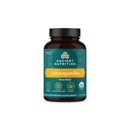 Ancient Nutrition Ashwagandha Tablets, Stress Relief, Wspiera energię, Jasność psychiczna i koncentracja, Zmniejsza zmęczenie i niepokój, Paleo i Keto Friendly, 30 Kapsułki
