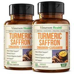 Saffron Supplements - 89mg Saffron Extract i 1000mg Tumeric Blend - Turmeric Supplement with Ceylon Cynamon and Cardamon for Mood, Memory & Eye Health - Joint Supplements for Women & Men - 2 Pack