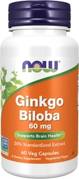 Teraz Foods Supplements, Ginkgo Biloba 60 mg, 24% Wyciąg standardowy, Projekt nieGMO zweryfikowany, 60 Kapsułki Veg