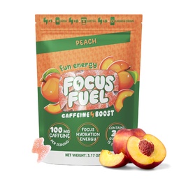 FocusFuel Energy Chews - Peach Flavor (15 Servings) - 100mg Caffery + Alpha GPC + L- Theanine + B12, Magnez - Gładkie Focus & Energy - No Crash lub Jitters