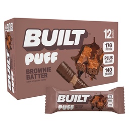 Built Bar, Puff Protein Bars, Brownie Batter Puff, 17 g Protein Snacks, On- The- Bary, Tylko 140 Calories, 6g Sugar, Collagen, Gluten Free, 12 Count