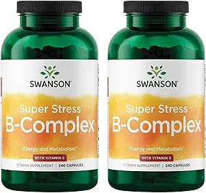 Swanson Super Stress B- Complex - Suplement witaminy dla relaksacji i zdrowego metabolizmu - Formuła dla zdrowych poziomów energii - (240 kapsułek) (2 opakowania)
