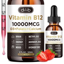 Witamina B12 Krople płynne Podjęzykowe 10000 µg, Triple B- 12 Complex Supplement, Mieszanka metylo- i metylodobalaminowa dla kobiet i mężczyzn, Booster nastrojów i energii, Metylowany B 12 dla Metabolizm i Wsparcie dla Zdrowia