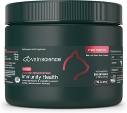 VetriScience Ultimate Strength Lysine Immunity Health Powder for Cats & Kittens, Supplement for Alergy & Nasal Support, Sneezing, Runny Nos & Watery Eyes, Chicken & Cheese Flavor, 60 Count -New Look