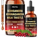 8in1 Schisandra Berry Drops with Milk Thistle, Ashwagandha, Rhodiola Rosea, Święty Bazylia, Karczoch, Dandelion Root & Kurkumina Turmeric - 2 Fl Oz dla 2-miesięcznego zaopatrzenia