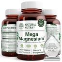 Natural Nutra Mega Magnez 400mg Suplement - Wysoka absorpcja Amino Acid Chelate, Lepsze wibracje, Cytrynian, Mieszanka jabłkowa do wzrostu mięśni, Siła kości, Heart Health, Nerve Support - 90 Kapsułki