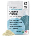Uzupełnienie Organic Unflavared Vegan Protein Powder (30 Servings) Niskie węglowodany, Niskie kalorie, Cukier wolny, Soy Free, Non-GMO, Gluten Free, Nie Dair- Yellow Pea, Nasiona dyni - 15 g roślin w proszku białkowym