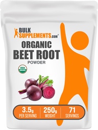 BulkSupplements.com Organic Beet Root Powder - Superfood Supplement, Beet Root Supplements - Vegan & Gluten Free, 3,5g na serving, 250g (8,8 oz) (Opakowanie po 1)