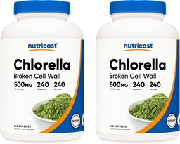Nutricost Chlorella kapsułki (2 butelki) 500 mg, 240 kapsułki na butelkę