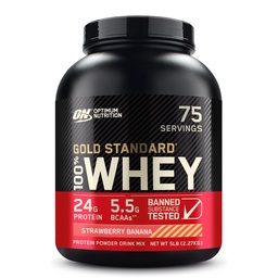 Optimum Nutrition Gold Standard 100% Proszek z białka serwatki, Banana truskawkowa, 5 funtów (Opakowanie może Vary)
