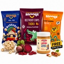 Snaaqz Healthy Snacks Combo (Beetroot Chips, Peri Peri Makhana & Oat Chips) + FREE Peanut Butter | High Protein, Gluten Free, No Palm Oil | Crunchy Diet Snacks Pack