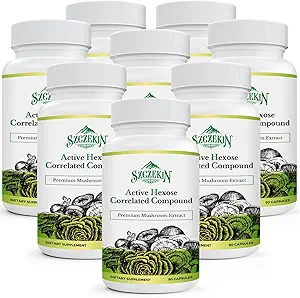 Active Hexose Corerelated Compound 1500 mg Supplement, Natural 8 Mushroom Extract Supplement, System immunologiczny, Funkcja wątroby, Natural Killer i T Cells Activity, 720 Veggie kapsułki
