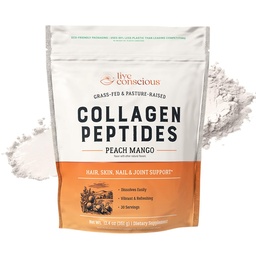 Live Conscious Collagen Peptydes Powder - Peach Mango Aflavored Collagen Powder - Włosy, Skóra, Nail, & Joint Support - Typ I & III Kolagen pokarmowy Suplementy dla kobiet i mężczyzn - 30 Służenia - 13oz