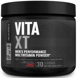 Jacked Factory Vita XT Performance Witamina Powder - Codzienne Multivitamin Powder for Men with KSM- 66 Ashwagandha, Prebiotic Fiber, Witamina A, C, D, K, B6, B12, & More - Fruit Punch, 30Sv